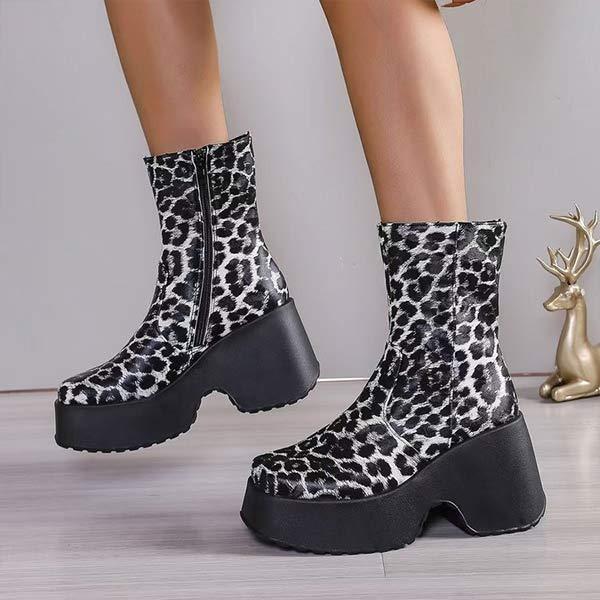 Women’s Leopard Print Wedge Ankle Boots