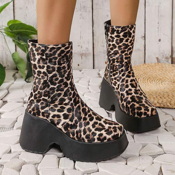 Women’s Leopard Print Wedge Ankle Boots