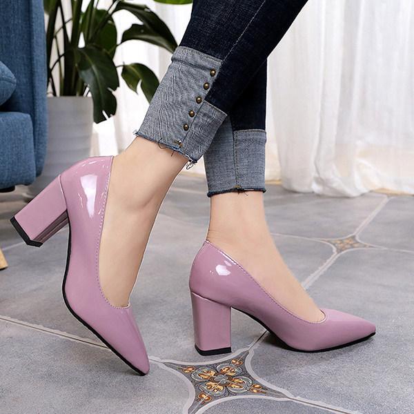 Pointed-Toe Chunky-Heel Leather Shoes