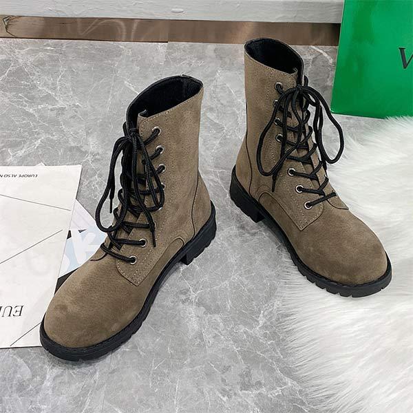 Fur-Lined Lace-Up Combat Boots