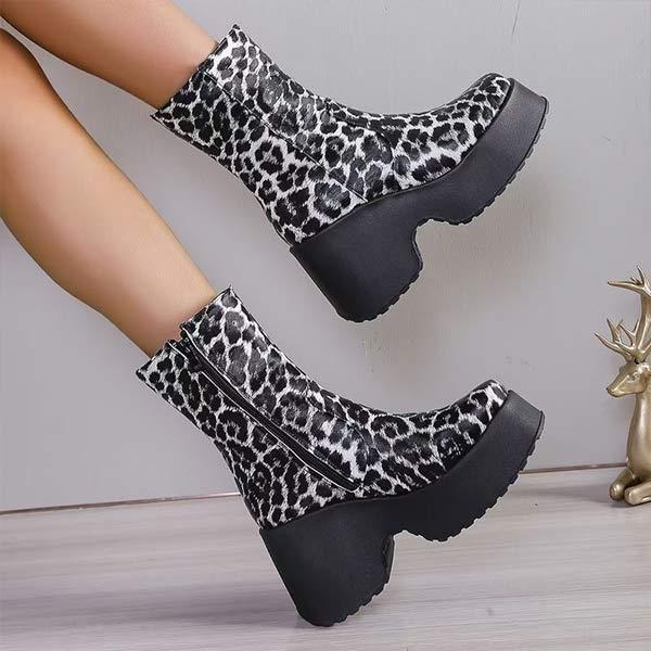 Women’s Leopard Print Wedge Ankle Boots