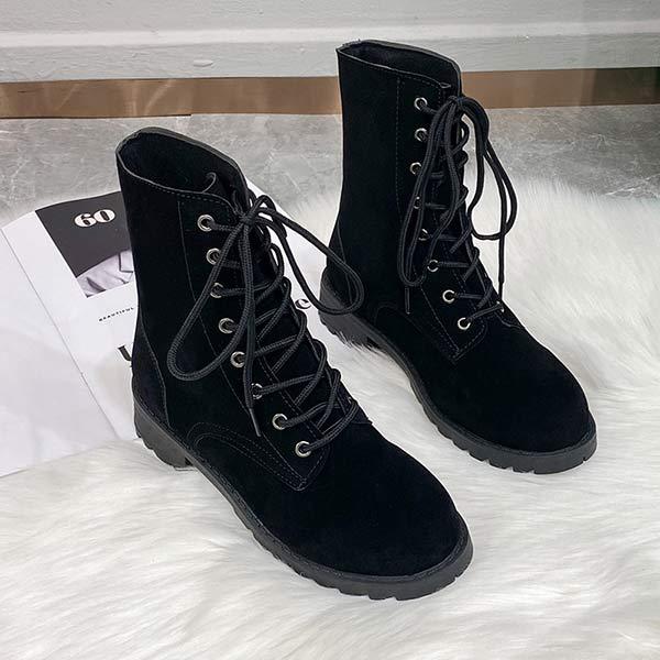 Fur-Lined Lace-Up Combat Boots