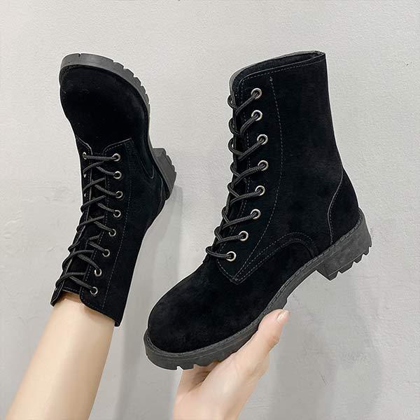 Fur-Lined Lace-Up Combat Boots