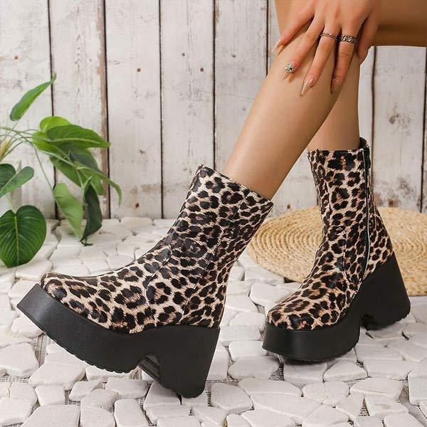 Women’s Leopard Print Wedge Ankle Boots
