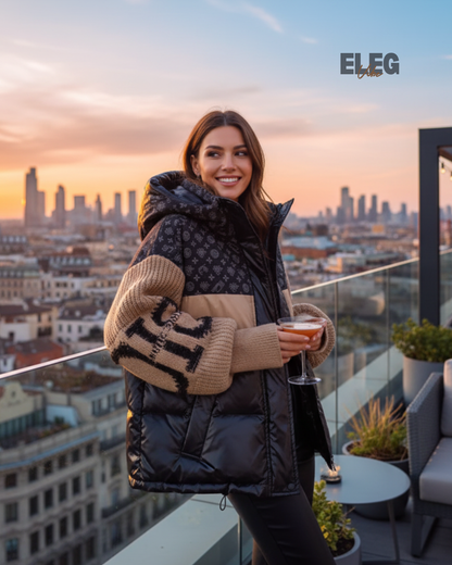 Winter Designer Puffer Jacket with Knit Sleeves - Women's Luxury Coat ELEGVIBE