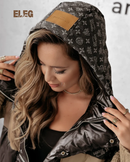 Winter Designer Puffer Jacket with Knit Sleeves - Women's Luxury Coat ELEGVIBE