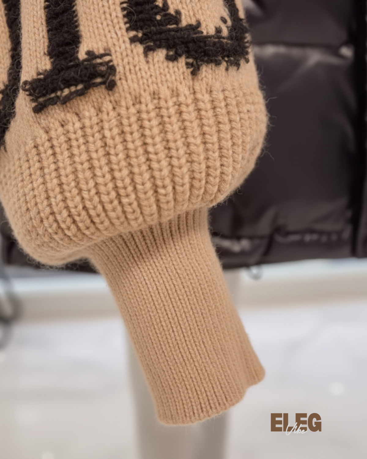 Winter Designer Puffer Jacket with Knit Sleeves - Women's Luxury Coat ELEGVIBE